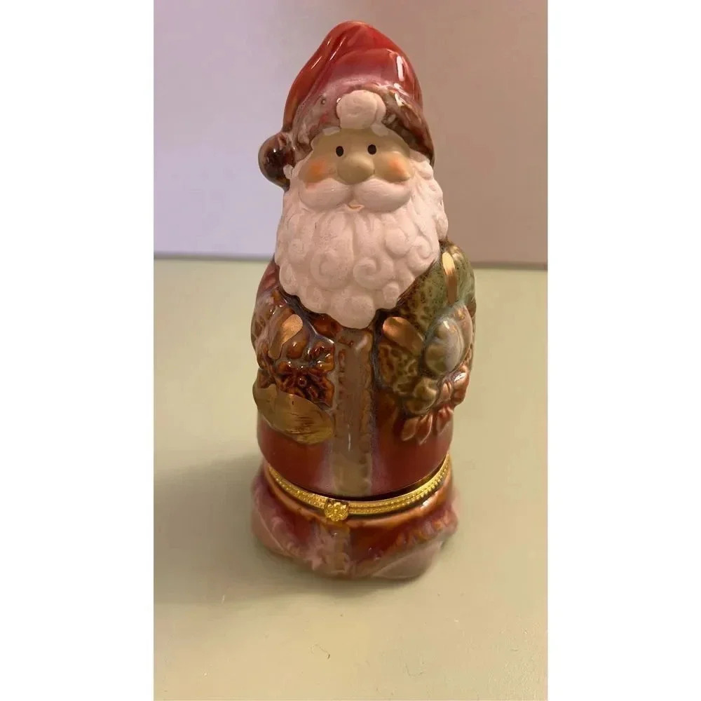 Old World Santa Clause Porcelain Hinged Trinket Box Christmas Holidays